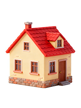 黄色小屋模型带红色屋顶