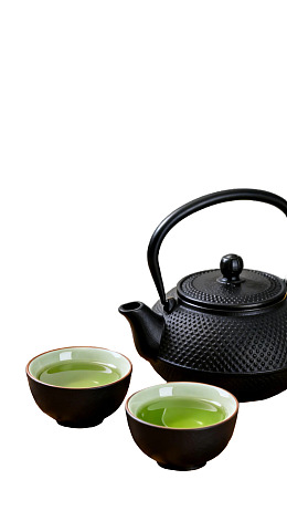 黑陶茶壶配两杯绿茶图片