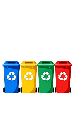 四种颜色回收垃圾桶排列展示