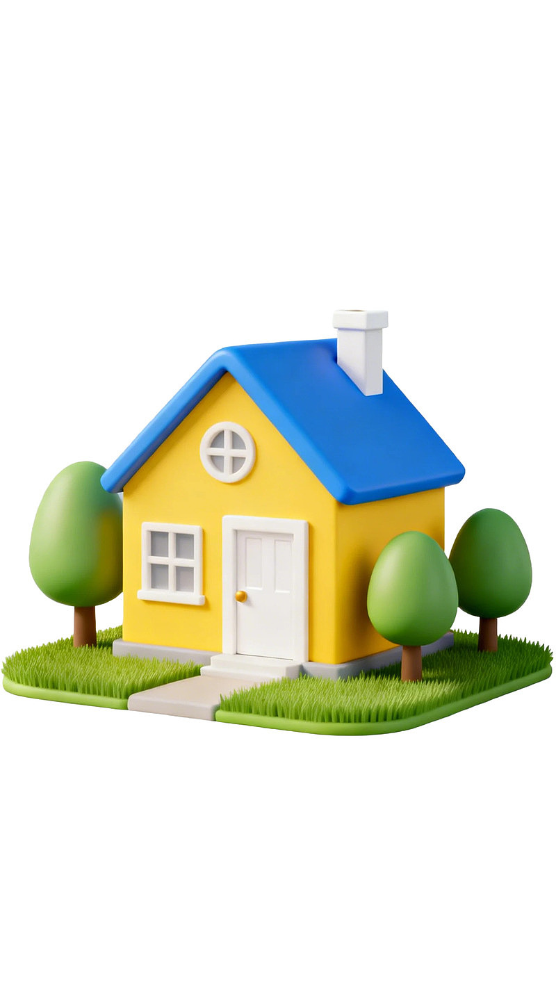 黄色小屋蓝色屋顶卡通房屋