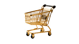 金色购物车静置于白色背景