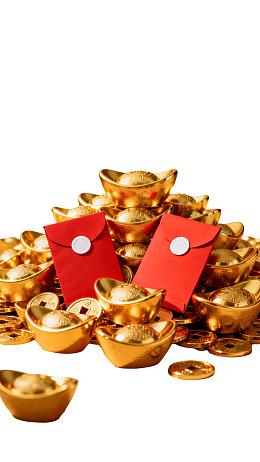 金元宝与红包堆叠寓意财富