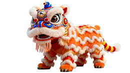 色彩鲜艳的舞狮表演道具