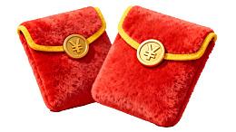 红色绒面红包配金色纽扣