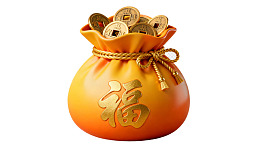 金色福袋装满古币寓意财富