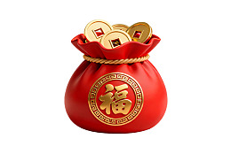 红色福袋装满金色钱币