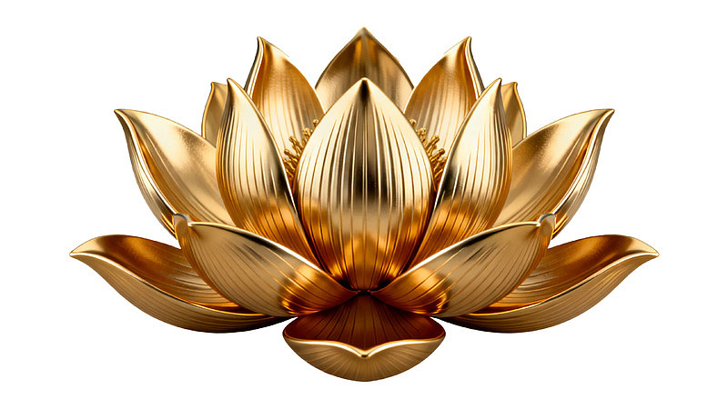 金色莲花绽放于纯白背景