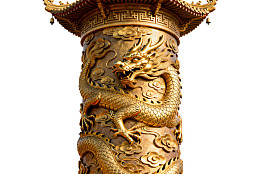 金色龙纹柱细节特写图片
