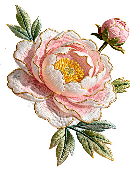 粉色牡丹刺绣花图案图片