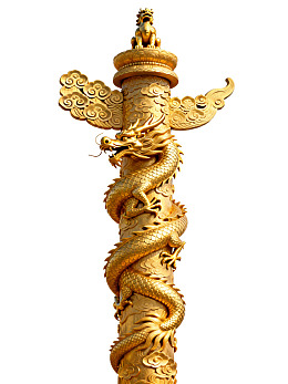 金色龙纹柱雕塑图片