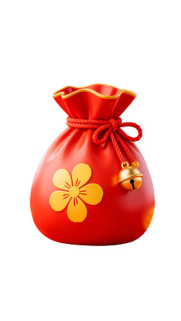 红色花饰铃铛布袋图片