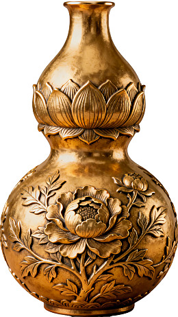 金色葫芦形雕花花瓶图片