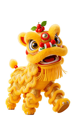 黄色舞狮头像特写图片