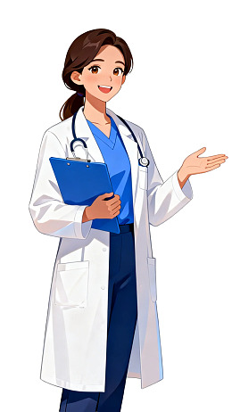 女医生手持病历微笑致意