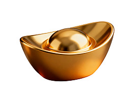 金色元宝置于白色背景之上