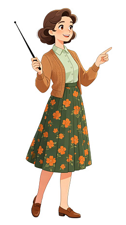 复古风格女性手持指挥棒指向前方
