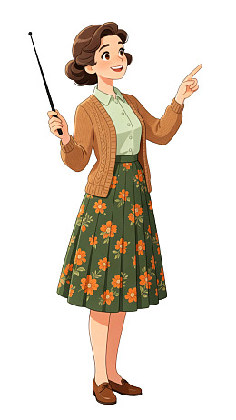 卡通女性手持教鞭指向