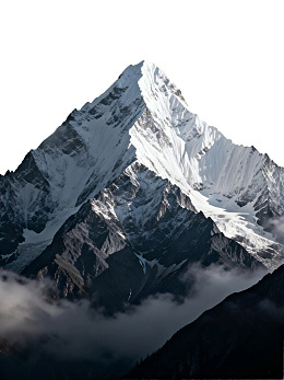 雪山峰顶云雾缭绕图片