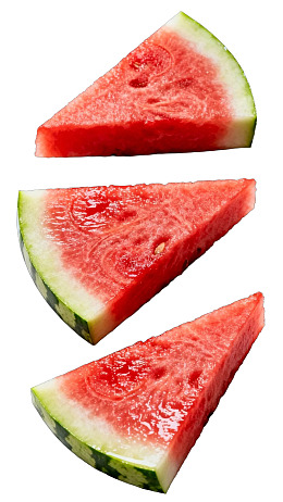 三片鲜红西瓜切片图片
