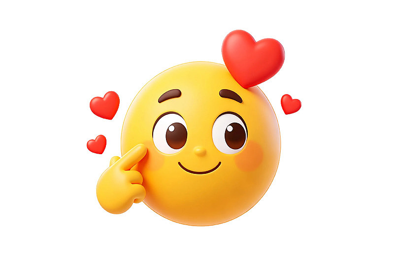 黄色爱心表情手托下巴