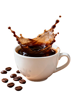 咖啡杯溅起浓郁咖啡液