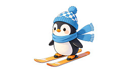 卡通企鹅滑雪可爱形象