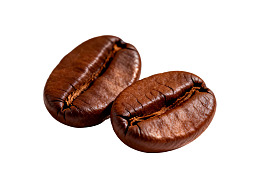 两颗深棕色咖啡豆特写