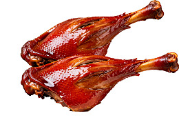 两块色泽红亮的卤鸭腿