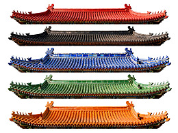 五种颜色的中国传统建筑屋顶