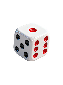白色骰子展示红色与黑色点数