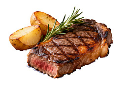 煎牛排配烤土豆和迷迭香