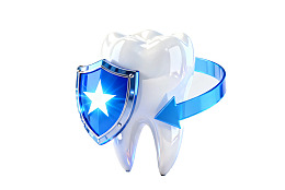 牙齿防护盾与蓝色箭头