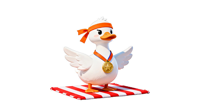 卡通鸭子戴奖牌站条纹垫
