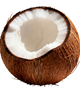 剖开的椰子展示白色果肉