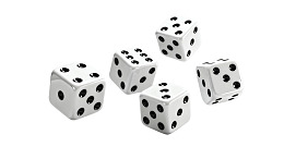 白色骰子散落于纯白背景