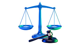 蓝色天平与法槌象征公正