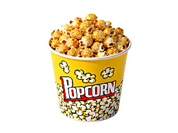 黄色桶装爆米花图片