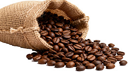 麻袋倾倒咖啡豆图片