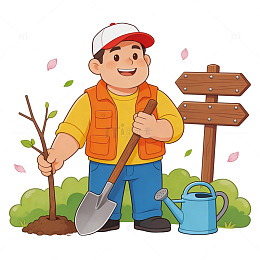 卡通植树活动插画设计素材