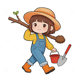 卡通园艺师植树插画素材