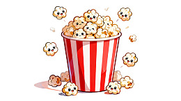 卡通爆米花桶与笑脸爆米花