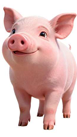卡通粉色小猪抬头微笑