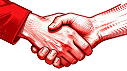 红色手绘风格的握手图案