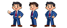 卡通商务男士三种姿态展示