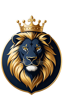 金色鬃毛狮子戴王冠徽章图案