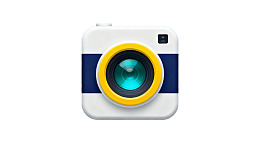 白色相机图标配蓝色黄色装饰