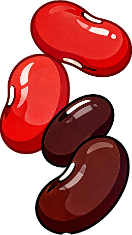 红白黑三色豆子插画图片