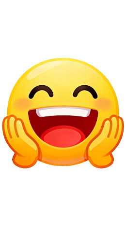 黄色笑脸双手捧脸大笑