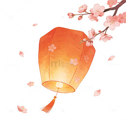 桃花灯春日浪漫插画