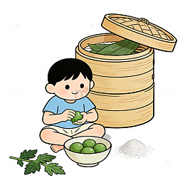 做青团清明节场景元素